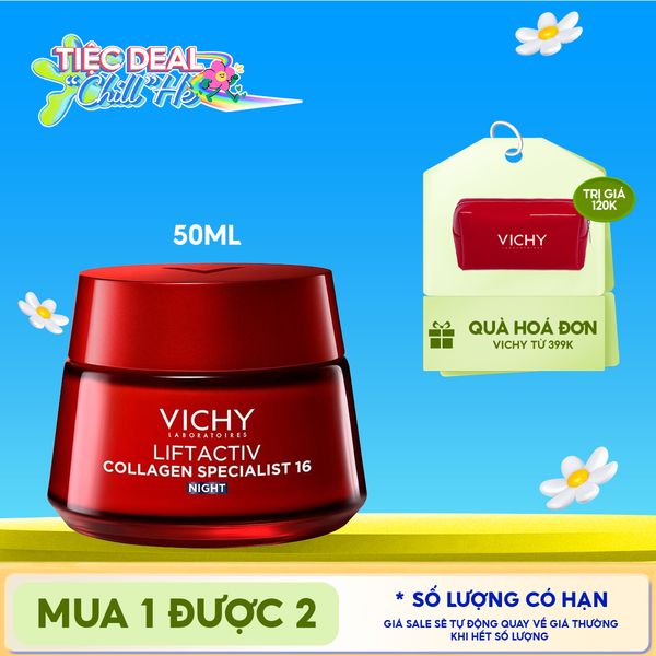  Kem Dưỡng Vichy Hỗ Trợ Sáng Da, Mờ Thâm Nám Ban Đêm Liftactiv Collagen Specialist Night 50ml 