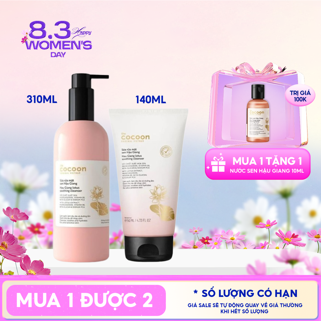 Sữa Rửa Mặt Sen Hậu Giang Làm Dịu Da Cocoon Hau Giang Lotus Soothing Cleanser 310ml