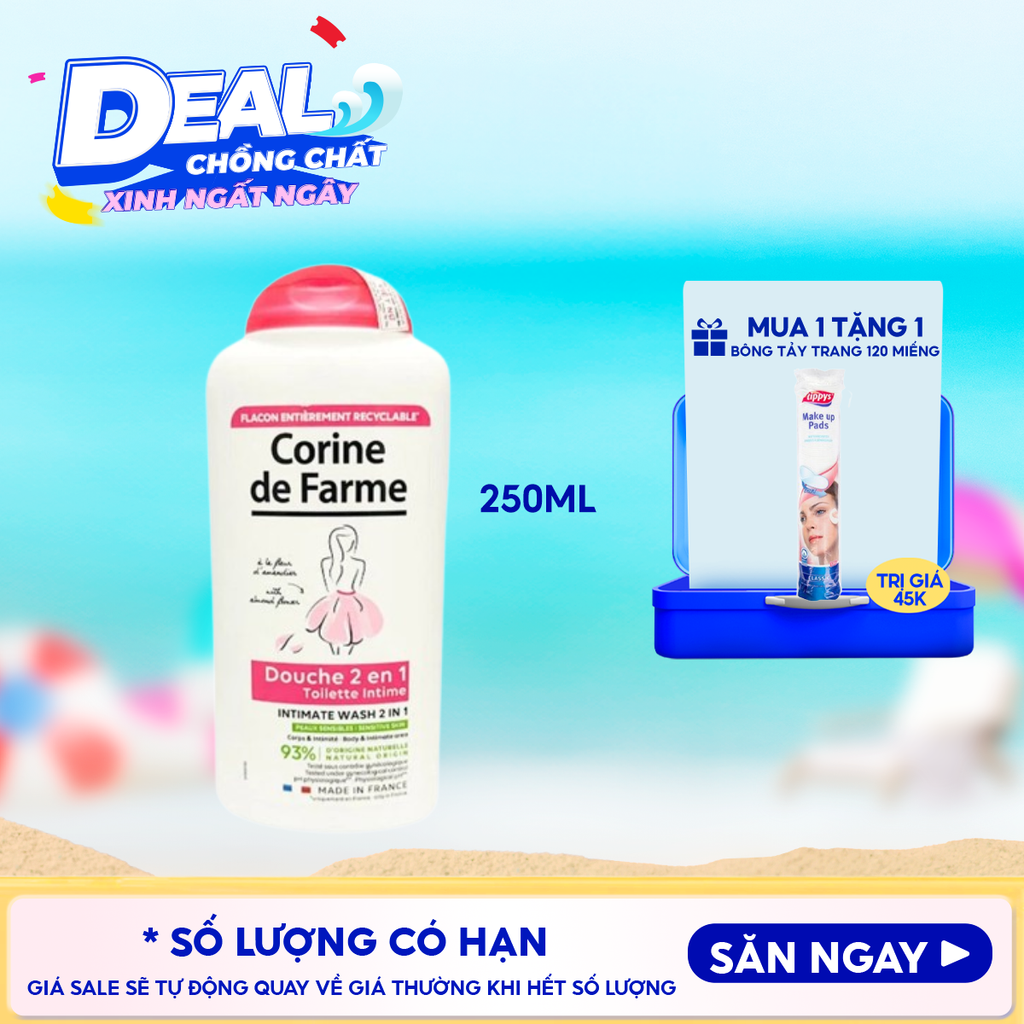 Sữa Tắm Corine De Farme Làm Sạch Nhẹ Nhàng Cơ Thể Và Vùng Kín 2 In 1 Cleansing Gel 250ml