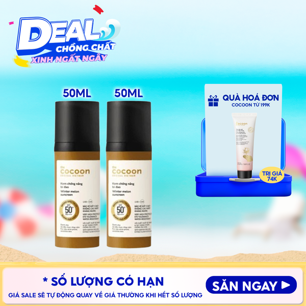  Kem Chống Nắng Cocoon Bí Đao Quang Phổ Rộng Dành Cho Da Dầu, Nhạy Cảm Winter Melon Sunscreen SPF50+ PA++++ 50ml 