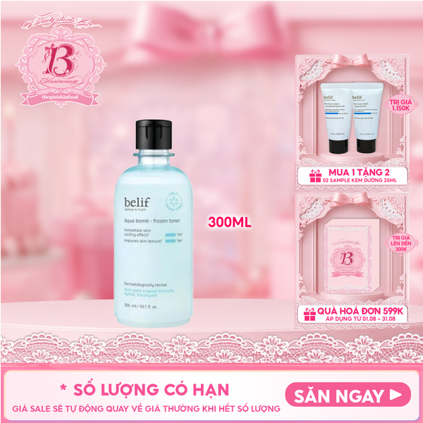  Nước Cân Bằng Belif Làm Dịu & Thu Nhỏ Lỗ Chân Lông Aqua Bomb - Frozen Toner 300ml 