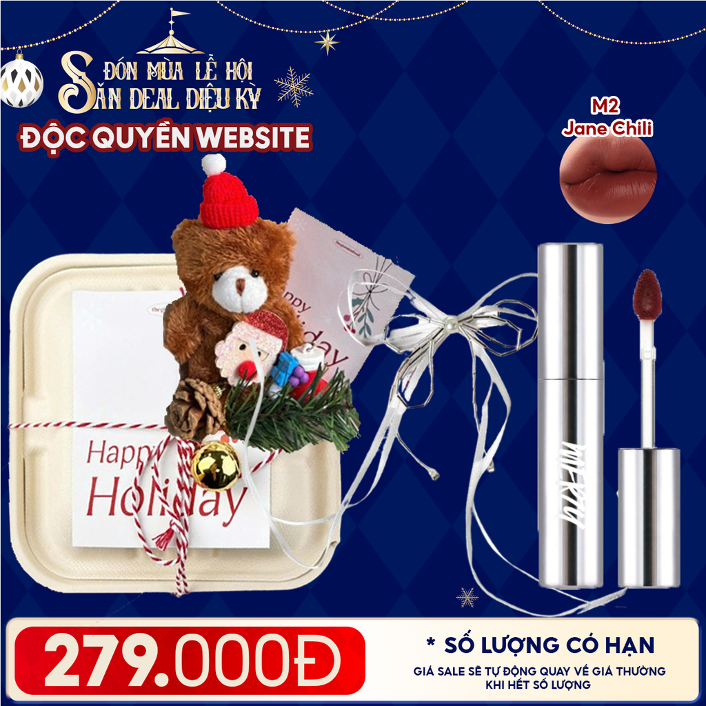 Hộp Quà Giáng Sinh: Son Merzy + Kẹp Tóc Ngẫu Nhiên + Set Quà Gấu + Hộp Bã Mía