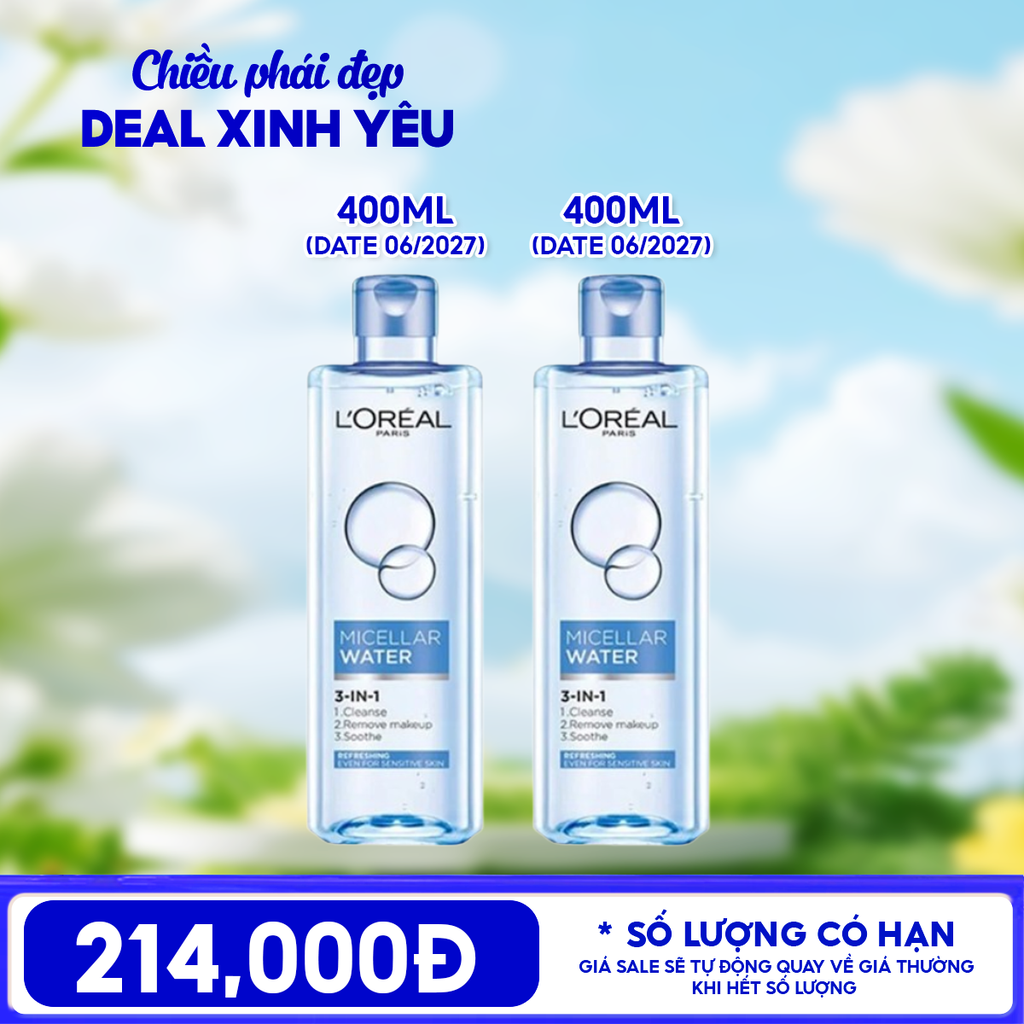 COMBO 2 Nước Tẩy Trang L'Oreal Làm Sạch Tươi Mát, Dưỡng Ẩm Cho Da 3-in-1 Micellar Water