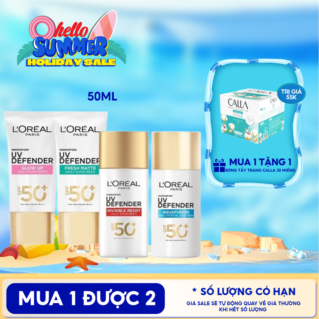 Kem Chống Nắng L'Oreal Mịn Nhẹ, Bảo Vệ Da, Ngăn Ngừa Lão Hóa UV Defender SPF 50+/PA++++ 50ml