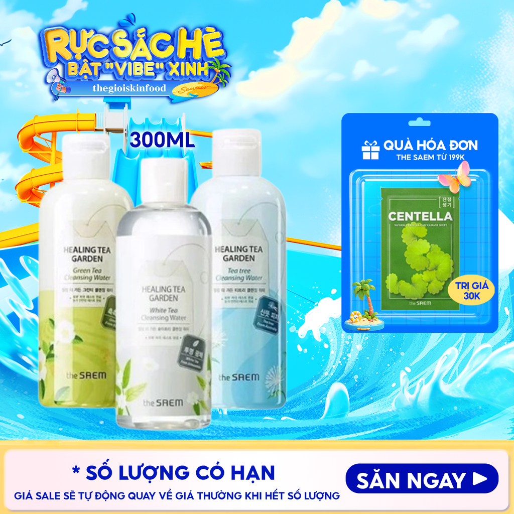 Nước Tẩy Trang The Saem Chiết Xuất Từ Các Loại Lá Trà Healing Tea Garden Cleansing Water 300ml