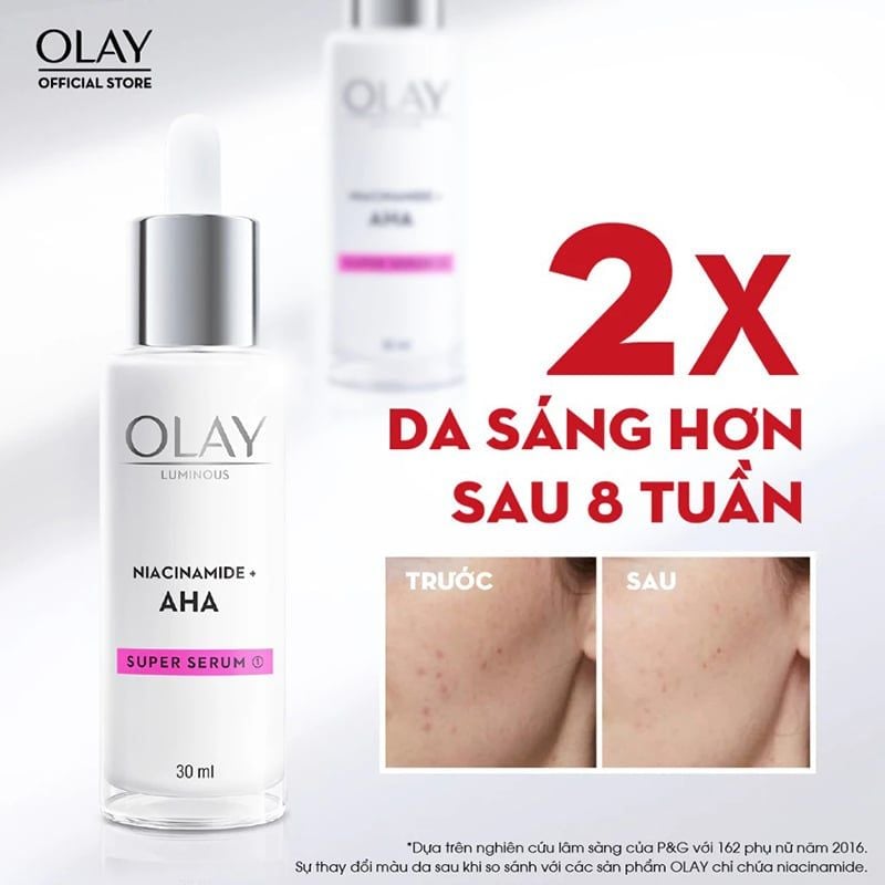 Serum Olay Hỗ Trợ Dưỡng Sáng Da, Mờ Thâm Mụn Luminous Niacinamide + AHA Super Serum 30ml