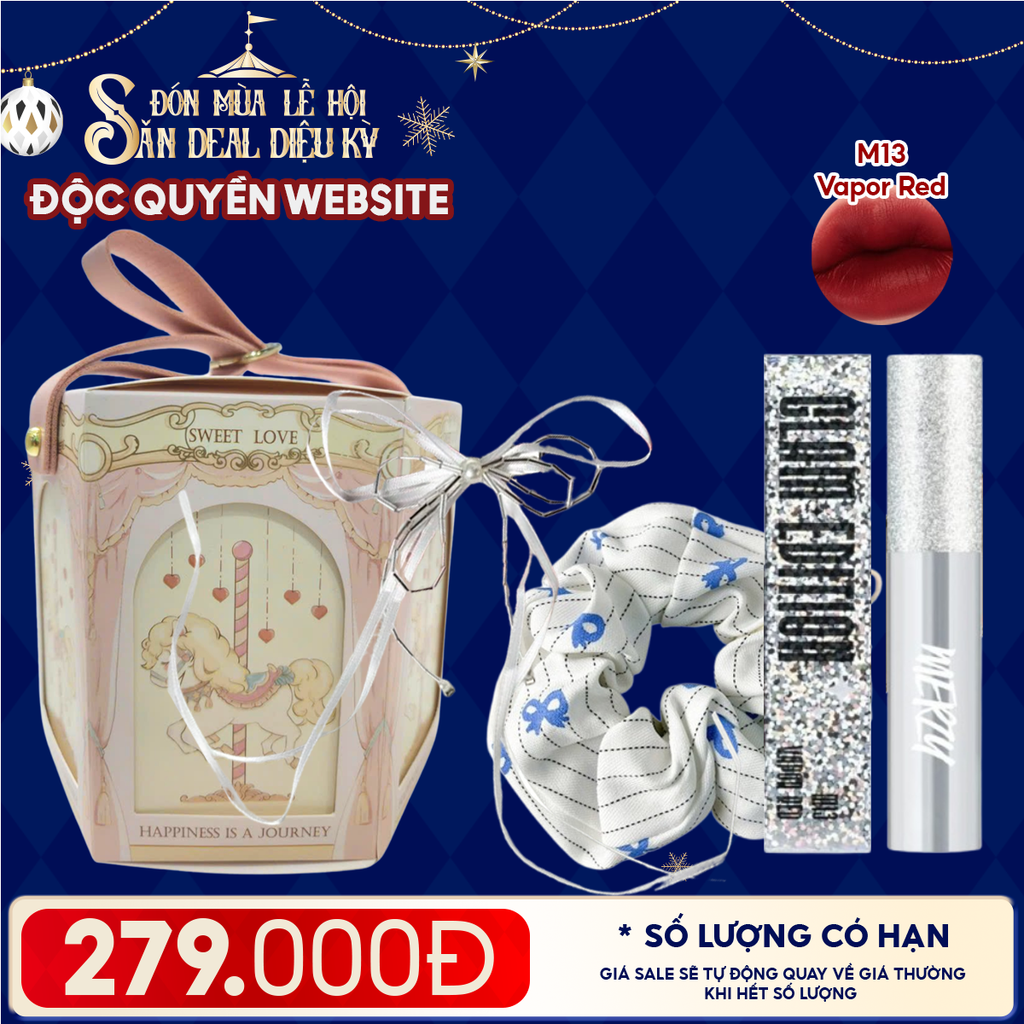 Túi Quà Giáng Sinh: Son Merzy + Kẹp Tóc Ngẫu Nhiên + Cột Tóc Ngẫu Nhiên + Túi Quà Tặng