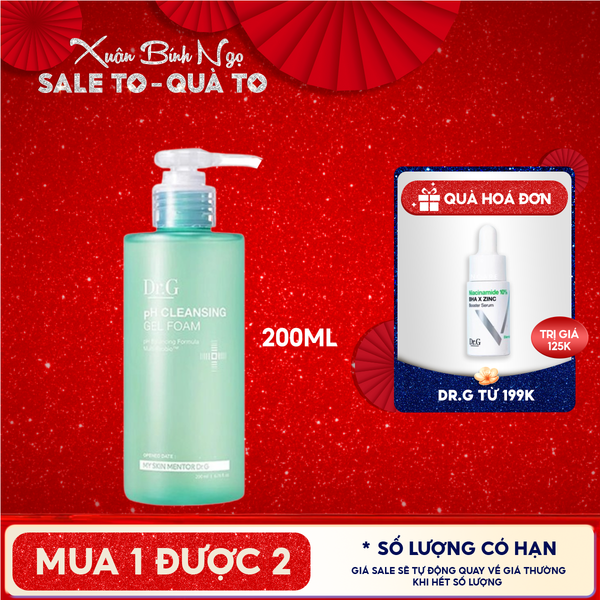  Sữa Rửa Mặt Dr.G Dạng Gel Tạo Bọt Dịu Nhẹ, Làm Sạch Sâu, Cấp Ẩm, Cho Da Nhạy Cảm pH Cleansing Gel Foam 200ml 