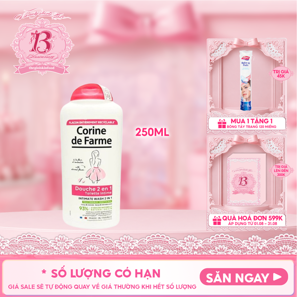  Sữa Tắm Corine De Farme Làm Sạch Nhẹ Nhàng Cơ Thể Và Vùng Kín 2 In 1 Cleansing Gel 250ml 