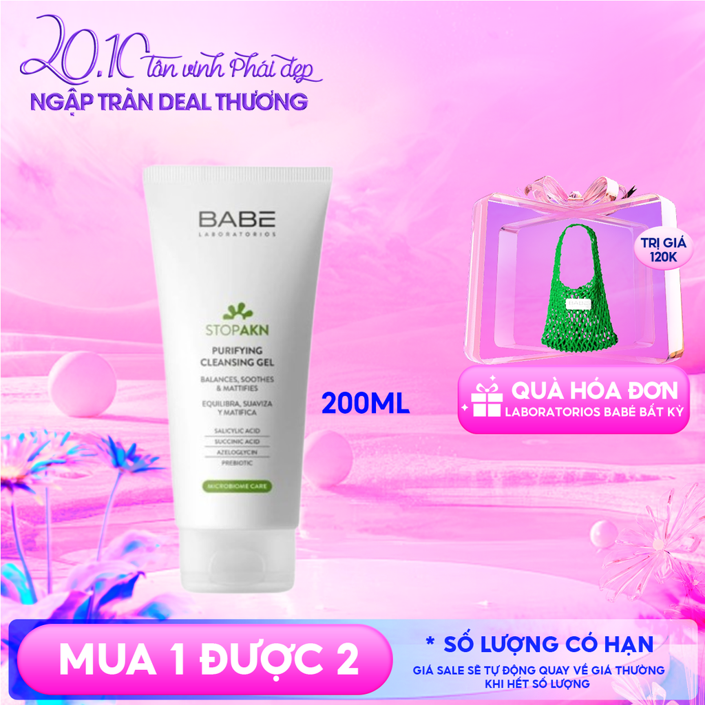 Sữa Rửa Mặt LABORATORIOS BABÉ Dạng Gel Cho Da Dầu Mụn Stop Akn Purifying Cleansing Gel 200ml