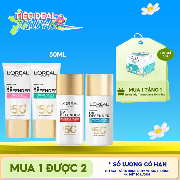  Kem Chống Nắng L'Oreal Mịn Nhẹ, Bảo Vệ Da, Ngăn Ngừa Lão Hóa UV Defender SPF 50+/PA++++ 50ml 