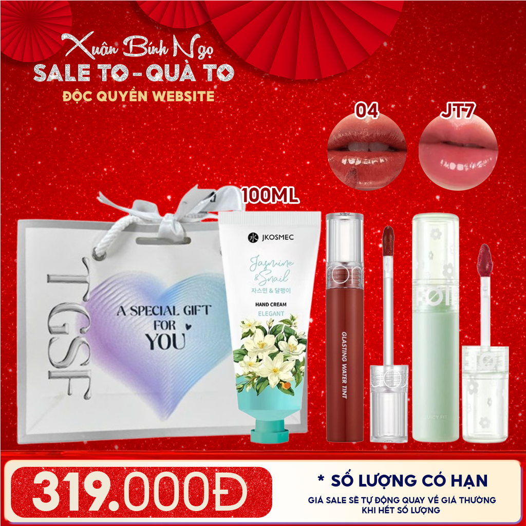 Combo Quà Tặng: Son Tint Lì/ Son Tint Nước Romand + Son Tint Bóng FOIF Juicy Fit Tint + Kem Dưỡng Tay Jkosmec + Túi Quà