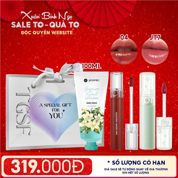  Combo Quà Tặng: Son Tint Lì/ Son Tint Nước Romand + Son Tint Bóng FOIF Juicy Fit Tint + Kem Dưỡng Tay Jkosmec + Túi Quà 