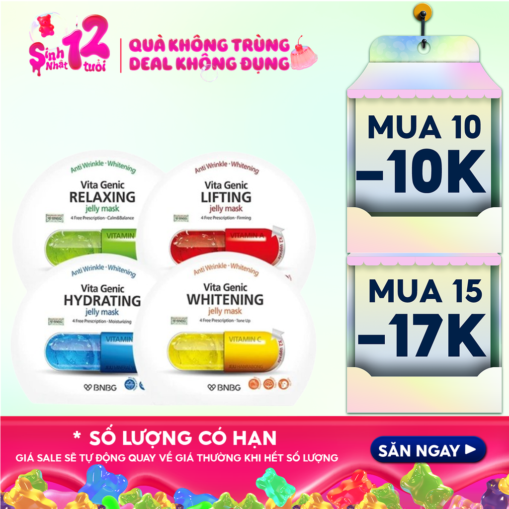 Mặt Nạ Miếng BNBG Dưỡng Ẩm, Hỗ Trợ Dưỡng Trắng, Cải Thiện Làn Da Hàn Quốc (Vitamin A, B, B3, E)