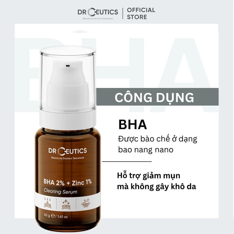 Serum Tinh Chất Dưỡng DrCeutics Hỗ Trợ Giảm Mụn, Kiểm Soát Dầu BHA 2% + Zinc 1% Clearing Serum 40g