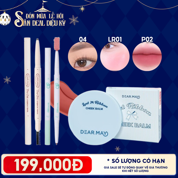  Combo Dearmay: Chì Kẻ Mày Bền Màu 04 Rich Brown + Má Hồng Dạng Kem Thuần Chay LR01 Cherry Liar + Chì Kẻ Viền Môi Tạo Khối Môi 2 Đầu 