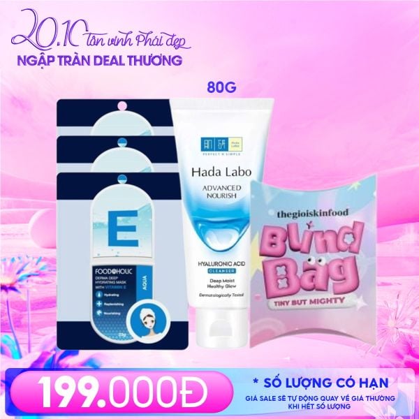  Combo 20/10: Sữa Rửa Mặt Hada Labo 80g + Mặt Nạ Giấy Foodaholic #Vitamin E (3 miếng) + Túi Mù Giấy Beauty & Lifestyle - MUA 1 ĐƯỢC 2 
