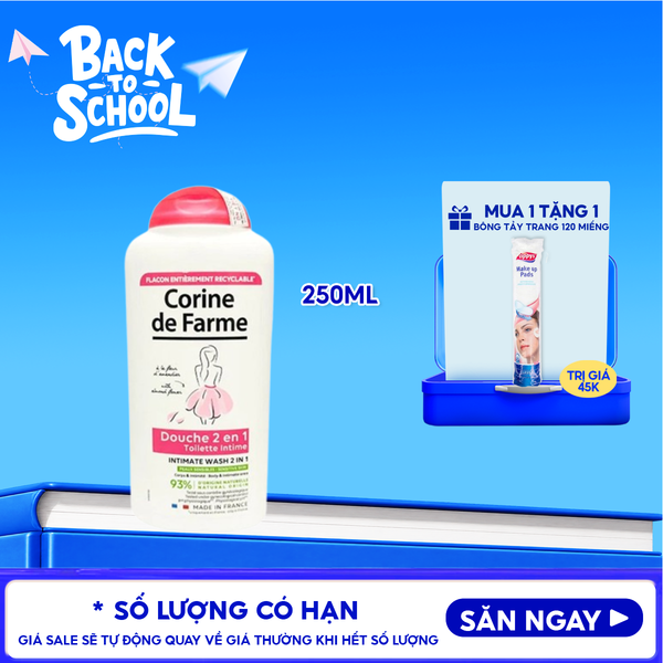  Sữa Tắm Corine De Farme Làm Sạch Nhẹ Nhàng Cơ Thể Và Vùng Kín 2 In 1 Cleansing Gel 250ml 