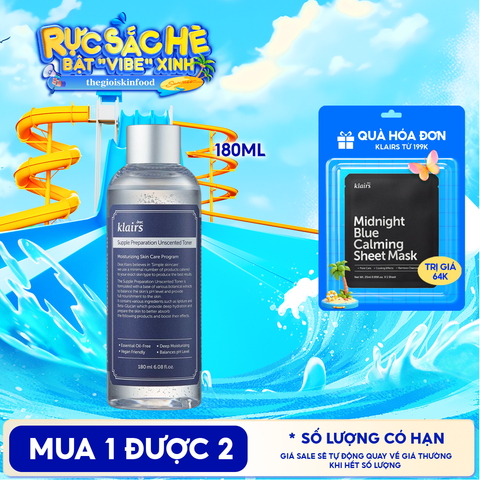 Nước Hoa Hồng Klairs Không Mùi Dưỡng Ẩm, Làm Dịu Da Supple Preparation Unscented Toner 180ml
