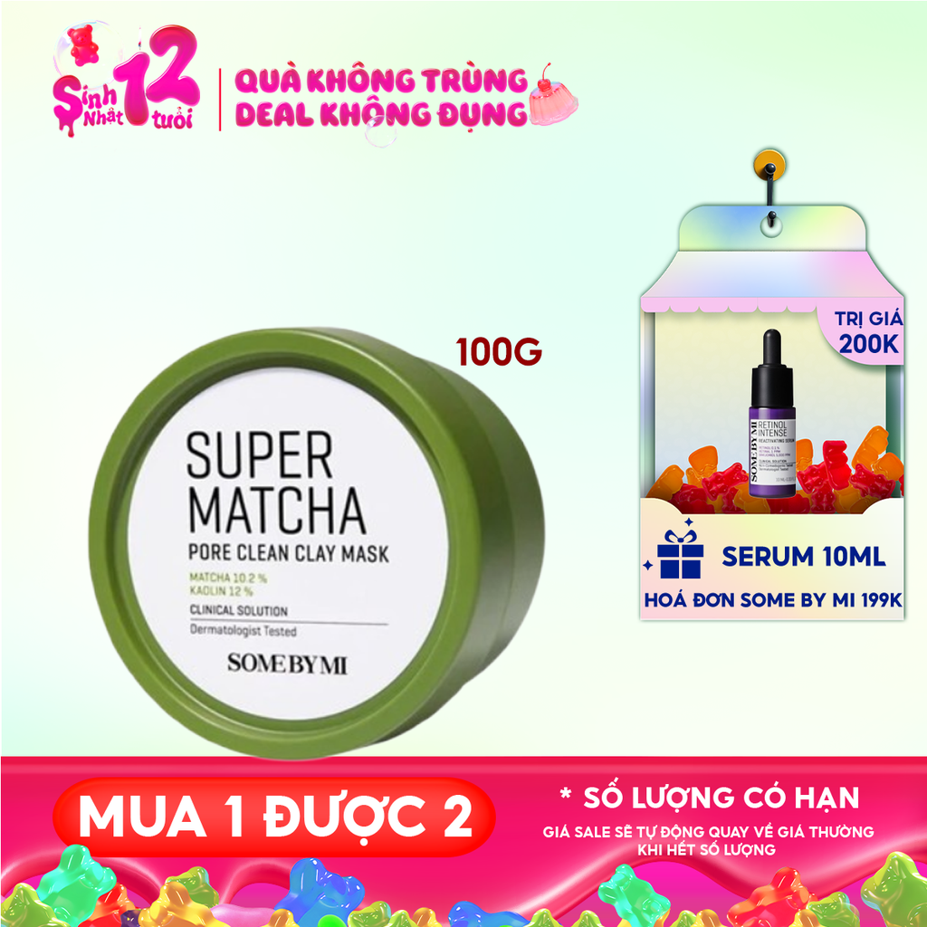 Mặt Nạ Đất Sét Some By Mi Trà Xanh Giúp Làm Sạch, Thu Nhỏ Lỗ Chân Lông Super Matcha Pore Clean Clay Mask 100g