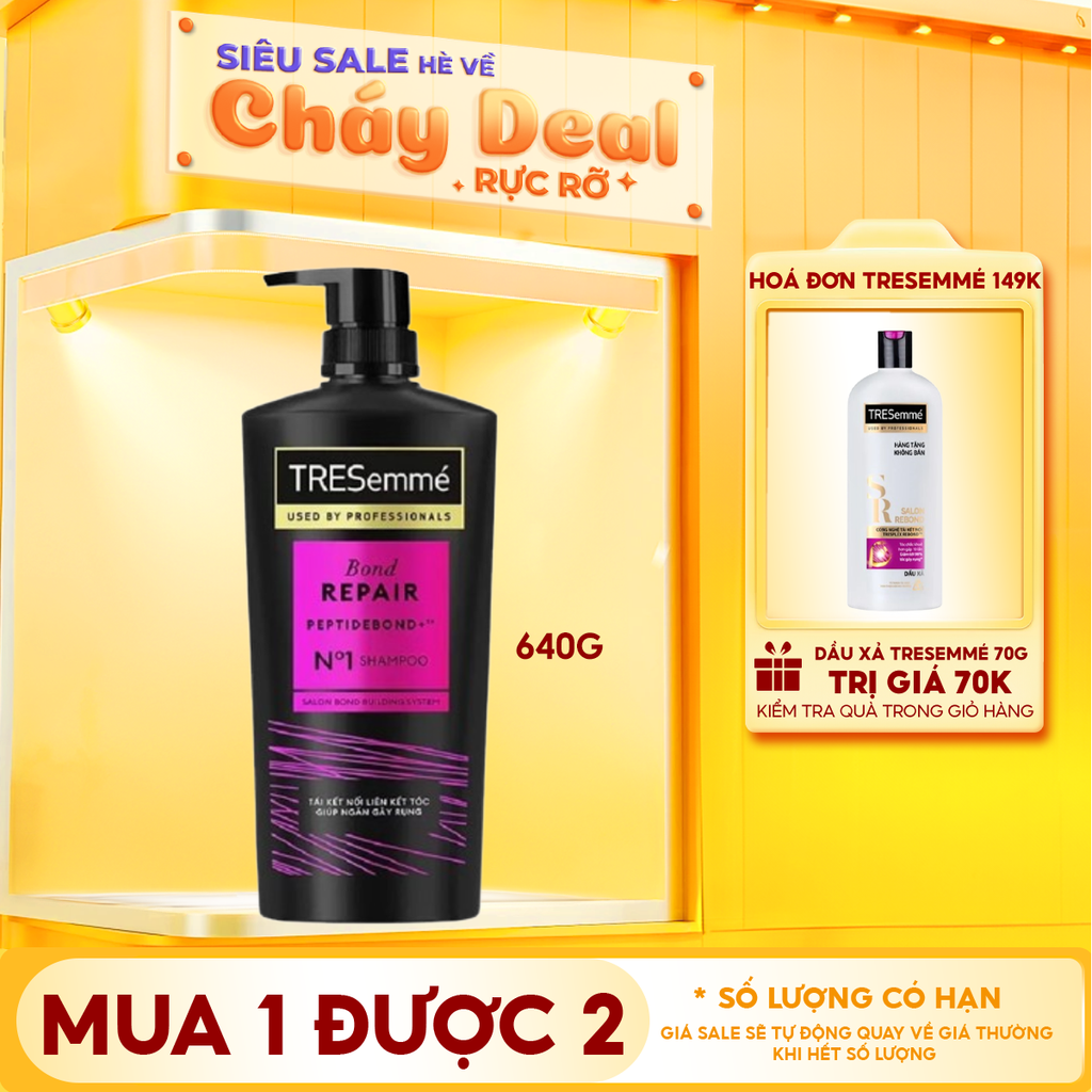 Dầu Gội TRESemmé Ngăn Tóc Gãy Rụng Salon Rebond Shampoo 640g