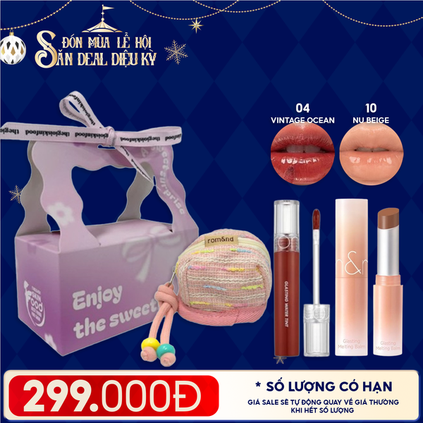  Combo Quà Tặng: Son Tint Nước Romand Glasting Water Tint + Son Dưỡng Có Màu Romand Glasting Melting Balm + Túi Đựng Airpods + Túi Quà 