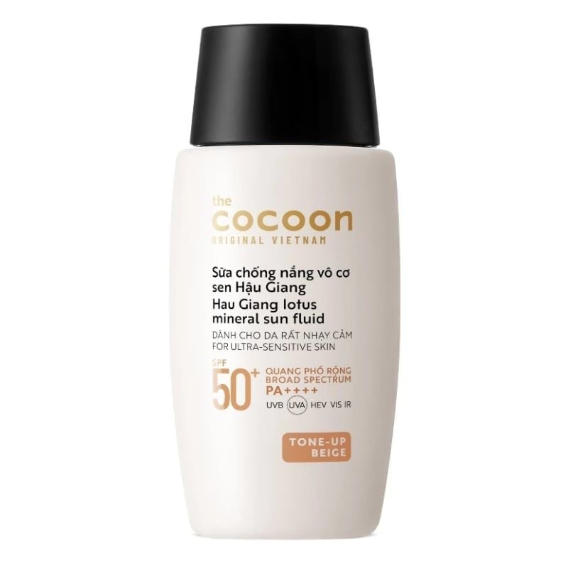 Sữa Chống Nắng Cocoon Vô Cơ Sen Hậu Giang Hau Giang Lotus Mineral Sun Fluid SPF 50+ PA++++