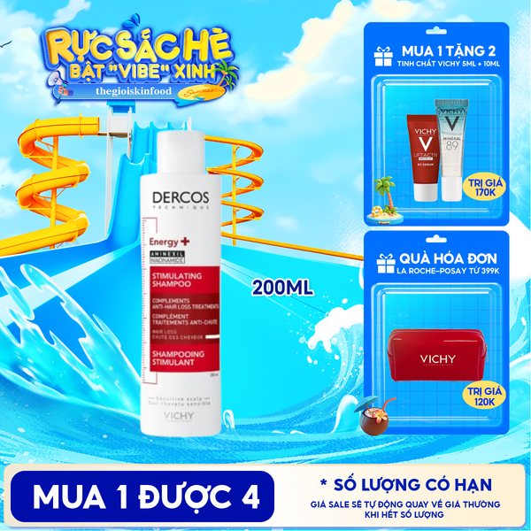  [200ml] Dầu Gội Vichy Hỗ Trợ Giảm Rụng Tóc Dercos Energising Stimulating Shampoo 