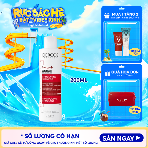  [200ml] Dầu Gội Vichy Hỗ Trợ Giảm Rụng Tóc Dercos Energising Stimulating Shampoo 