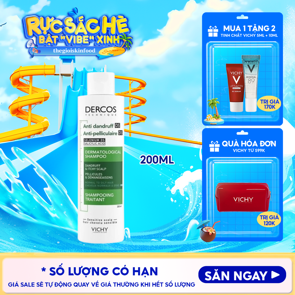 [200ml] Dầu Gội Vichy Làm Sạch Gàu, Hỗ Trợ Giảm Ngứa Dành Cho Da Dầu Dercos Anti Dandruff Dermatological Shampoo