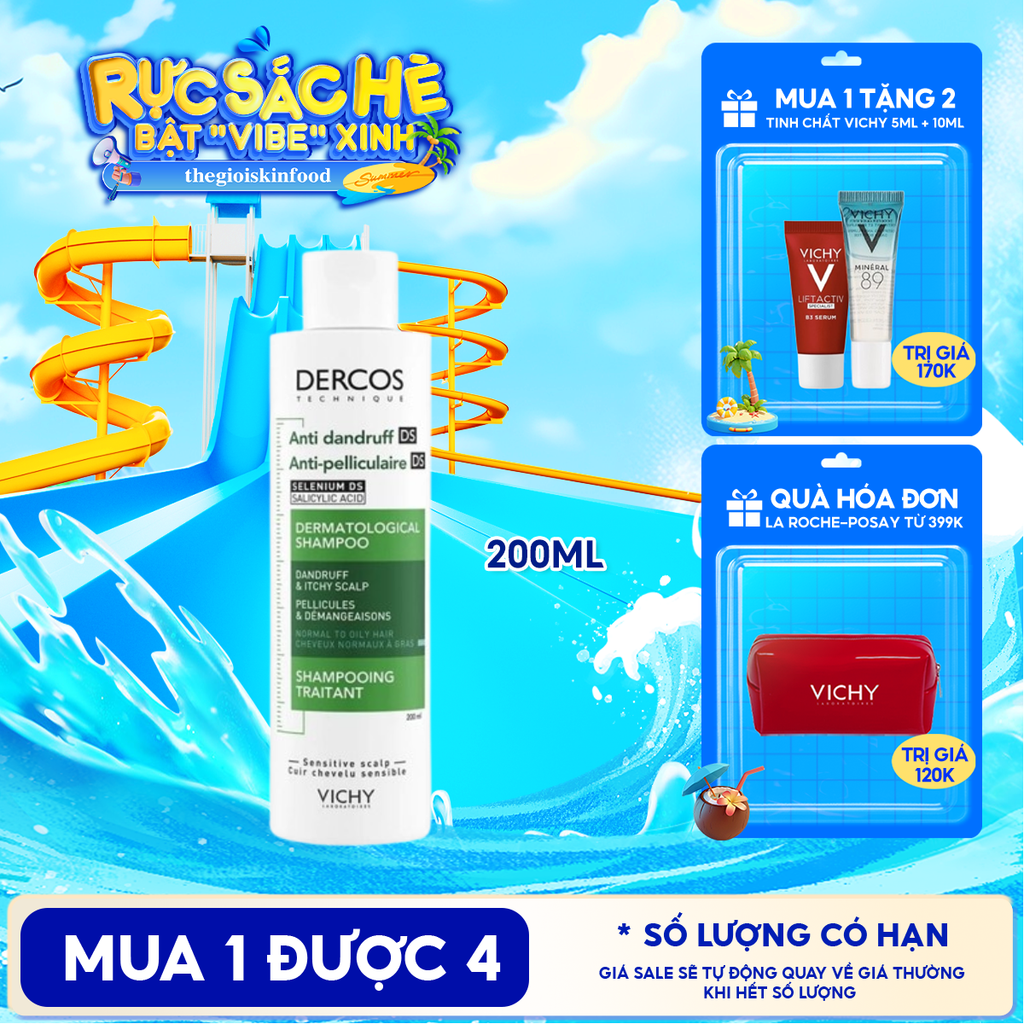 [200ml] Dầu Gội Vichy Làm Sạch Gàu, Hỗ Trợ Giảm Ngứa Dành Cho Da Dầu Dercos Anti Dandruff Dermatological Shampoo