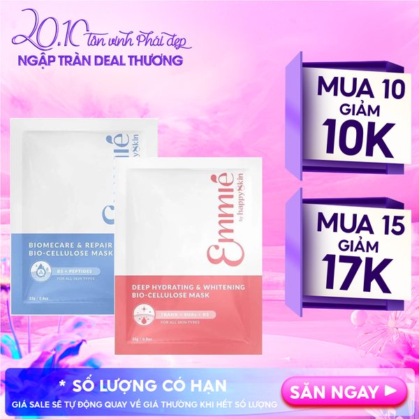  Mặt Nạ Dưỡng Emmié By HappySkin Cấp Ẩm, Hỗ Trợ Phục Hồi, Làm Sáng Da Bio Cellulose Mask 