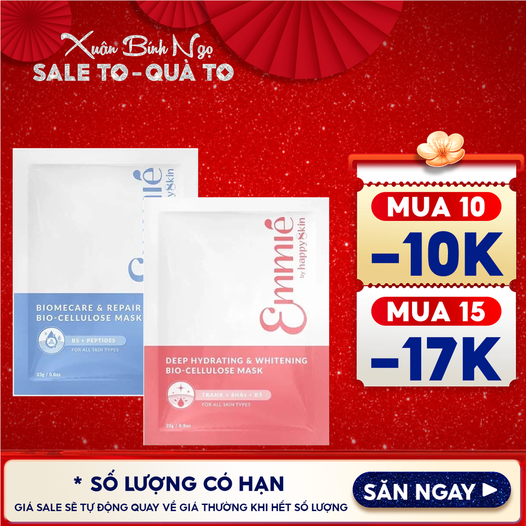 Mặt Nạ Dưỡng Emmié By HappySkin Cấp Ẩm, Hỗ Trợ Phục Hồi, Làm Sáng Da Bio Cellulose Mask