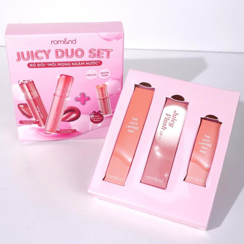 Box Son Môi Trang Điểm Căng Bóng Mọng Nước Romand Juicy Duo Set