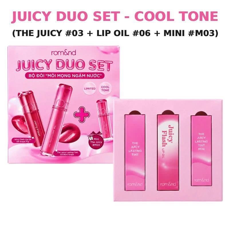 Box Son Môi Trang Điểm Căng Bóng Mọng Nước Romand Juicy Duo Set