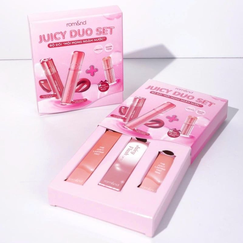 Box Son Môi Trang Điểm Căng Bóng Mọng Nước Romand Juicy Duo Set