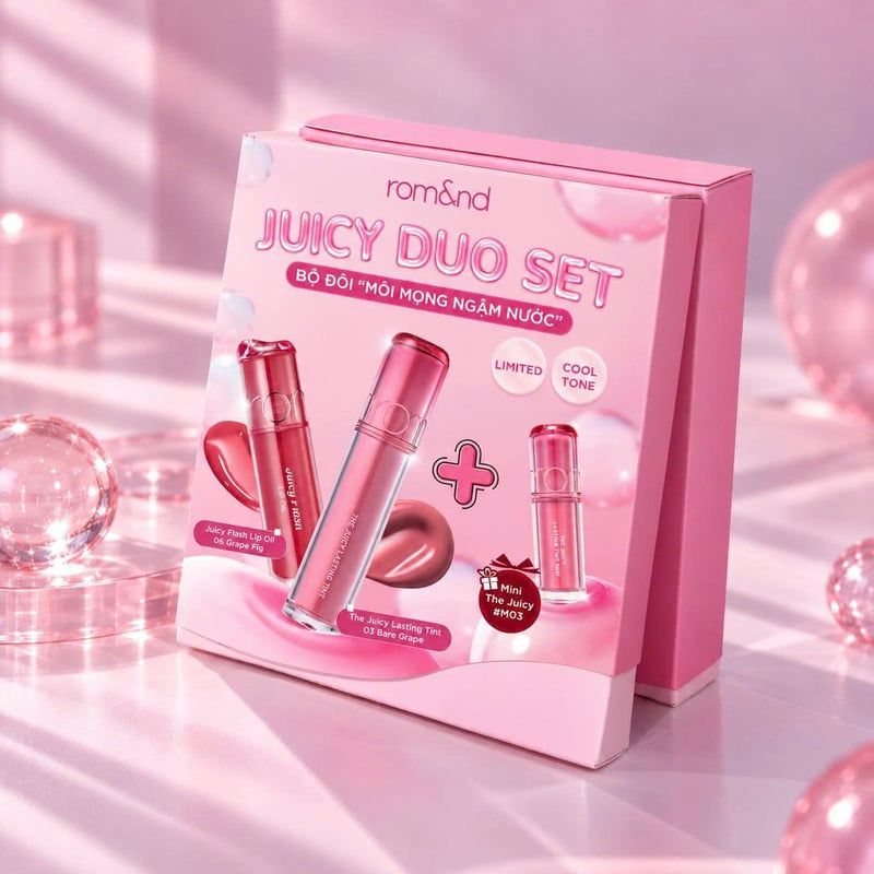 Box Son Môi Trang Điểm Căng Bóng Mọng Nước Romand Juicy Duo Set