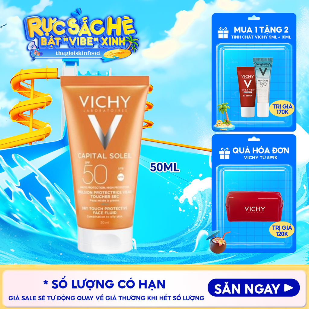 Kem Chống Nắng Vichy Cho Da Dầu, Không Nhờn Rít Capital Soleil Dry Touch Face Fluid SPF50+ 50ml