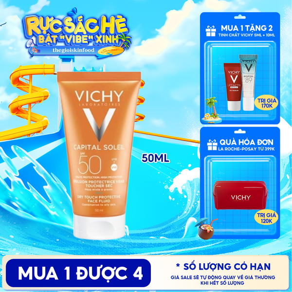  Kem Chống Nắng Vichy Cho Da Dầu, Không Nhờn Rít Capital Soleil Dry Touch Face Fluid SPF50+ 50ml 