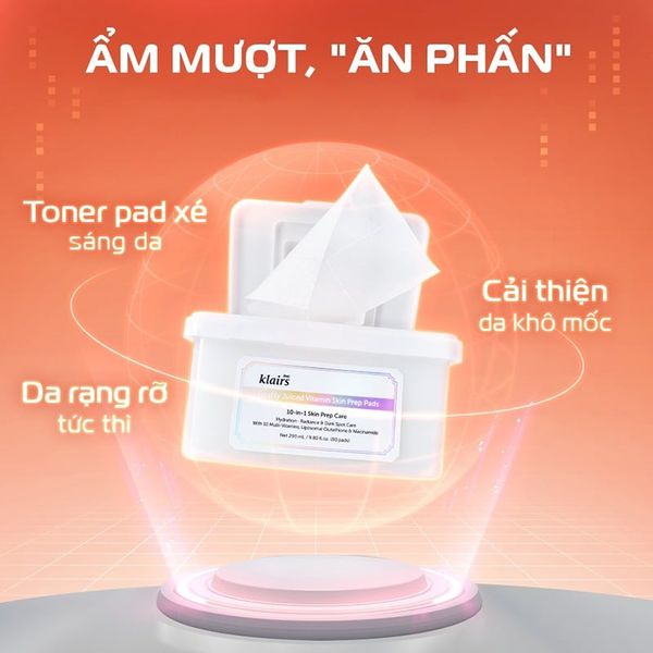  Mặt Nạ Giấy Klairs Cấp Ẩm, Hỗ Trợ Sáng Da, Mờ Thâm Freshly Vitamin Skin Prep Pads 290ml 