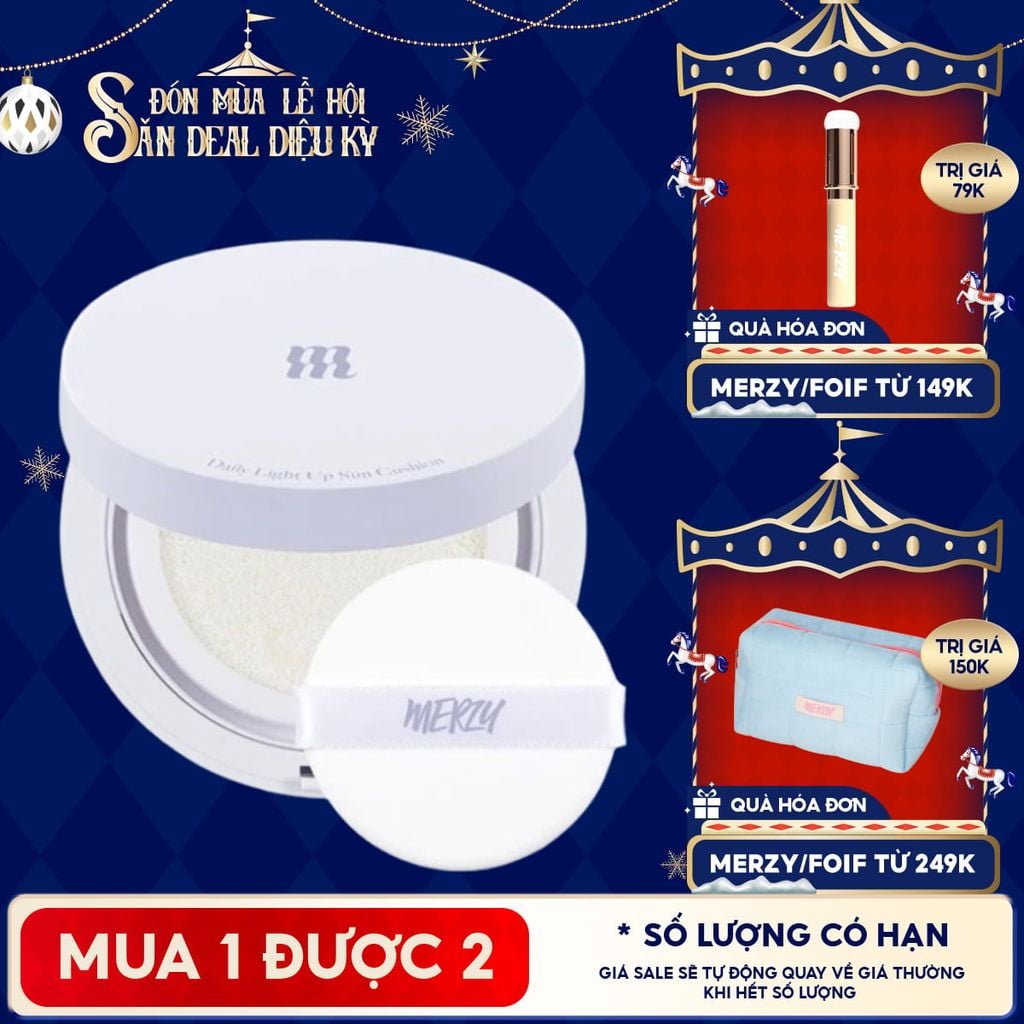 Kem Chống Nắng Dạng Cushion Merzy Nâng Tông Da, Dưỡng Ẩm Daily Light Up Sun Cushion SPF50+ PA++++ 12g