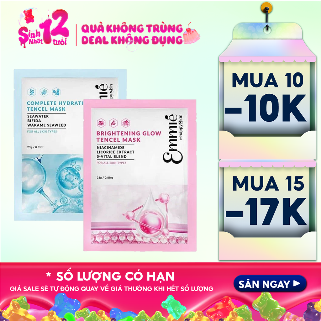 Mặt Nạ Emmié By HappySkin Cấp Ẩm, Dưỡng Sáng Da Tencel Mask