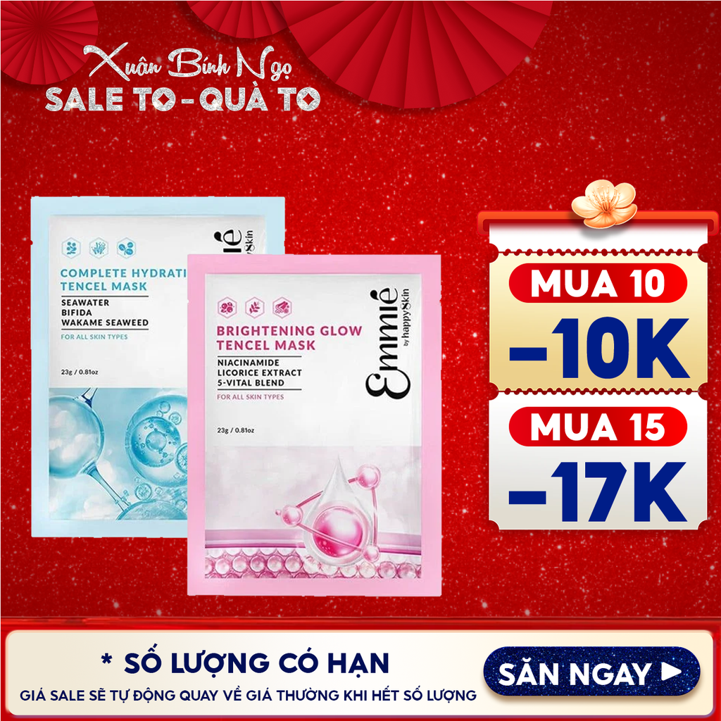 Mặt Nạ Emmié By HappySkin Cấp Ẩm, Dưỡng Sáng Da Tencel Mask