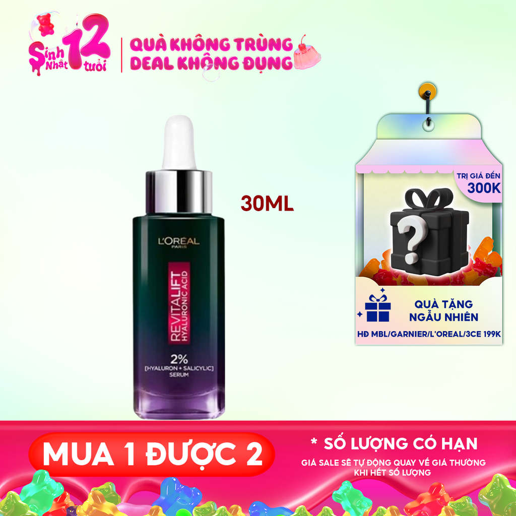 Serum L'Oreal Kiềm Dầu Ban Đêm Niacinamide 2% Revitalift Hyaluronic Acid Oil Control Serum 30ml