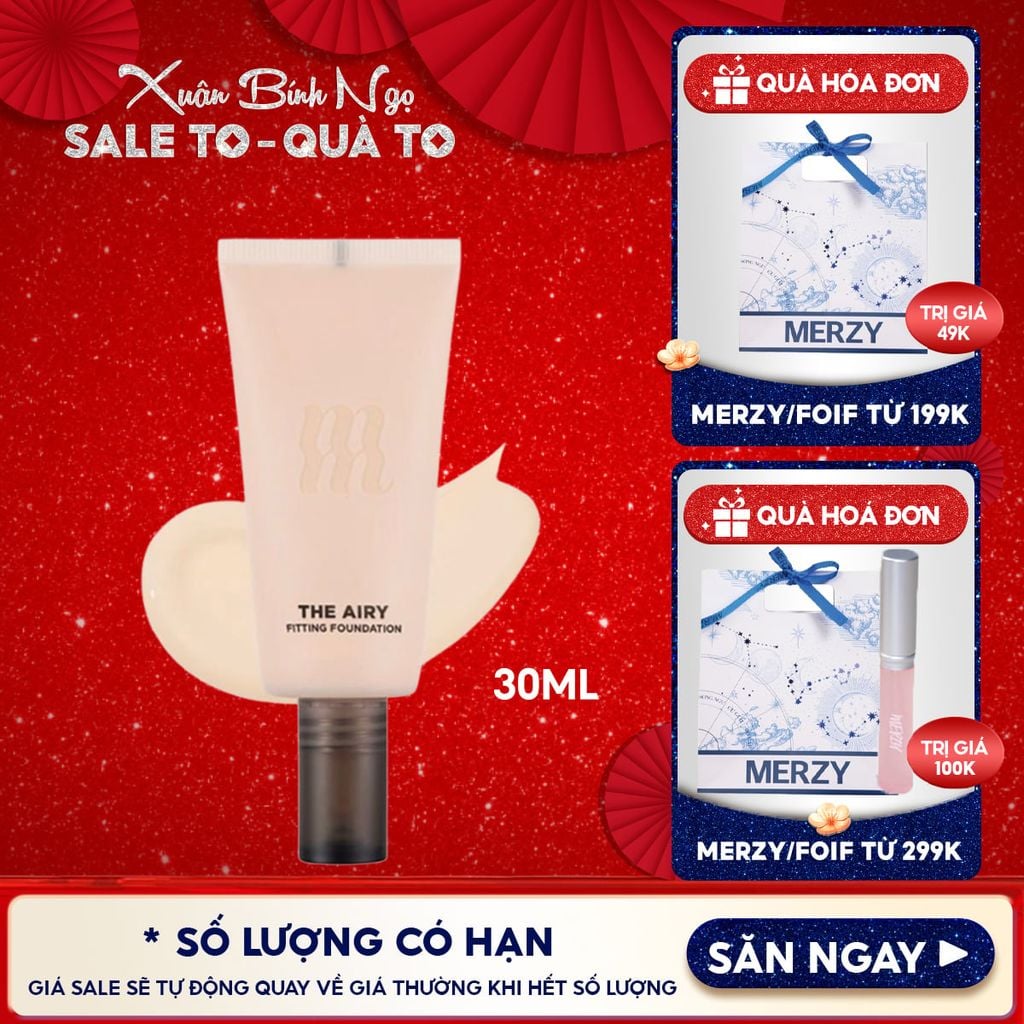 Kem Nền Merzy Hỗ Trợ Kiềm Dầu, Lâu Trôi, Che Khuyết Điểm The Airy Fitting Foundation 30ml