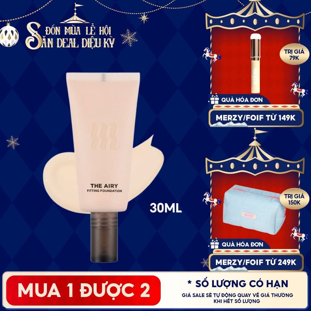 Kem Nền Merzy Hỗ Trợ Kiềm Dầu, Lâu Trôi, Che Khuyết Điểm The Airy Fitting Foundation 30ml