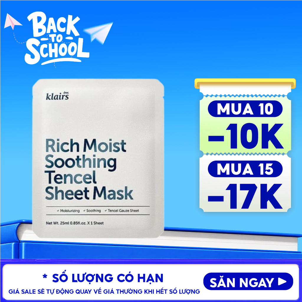 Mặt Nạ Klairs Dưỡng Ẩm, Bảo Vệ Da Khỏe Mạnh Rich Moist Soothing Tencel Sheet Mask