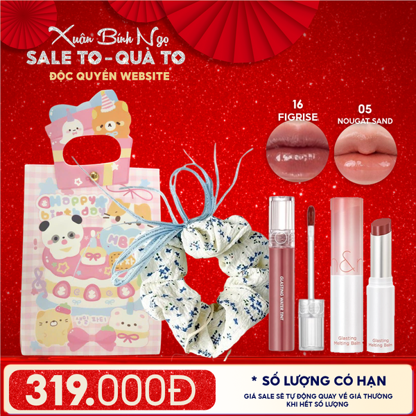  Combo Quà Tặng: Son Tint Nước Romand Glasting Water Tint + Son Dưỡng Có Màu Romand Glasting Melting Balm + Cột Tóc + Túi Quà 