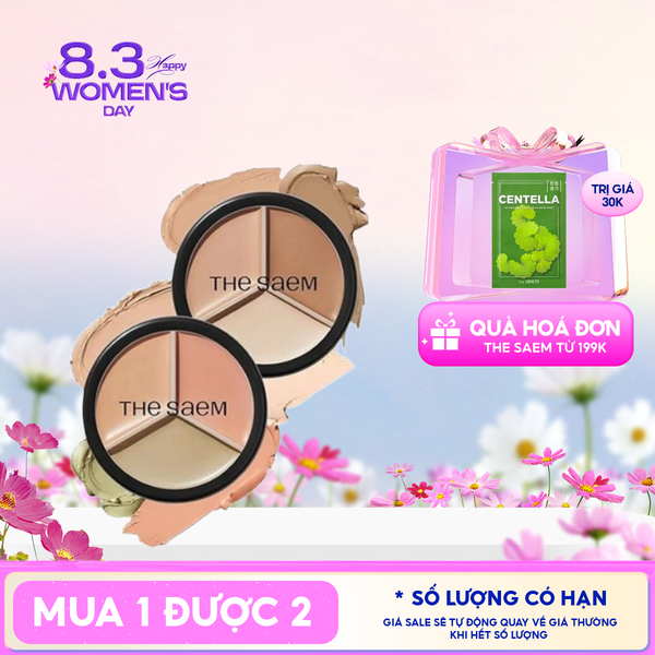  Che Khuyết Điểm Triệt Sắc, Che Phủ Cao The Saem Cover Perfection Triple Pot Concealer SPF28/PA+ 4.5g 