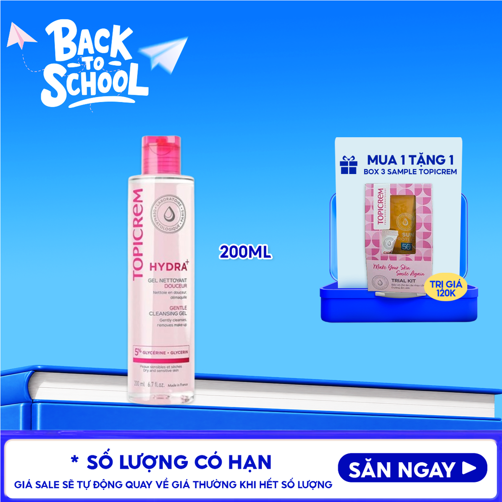 Sữa Rửa Mặt Dạng Gel Topicrem Không Chứa Xà Phòng Dành Cho Da Khô, Nhạy Cảm Gentle Cleansing Gel 200ml